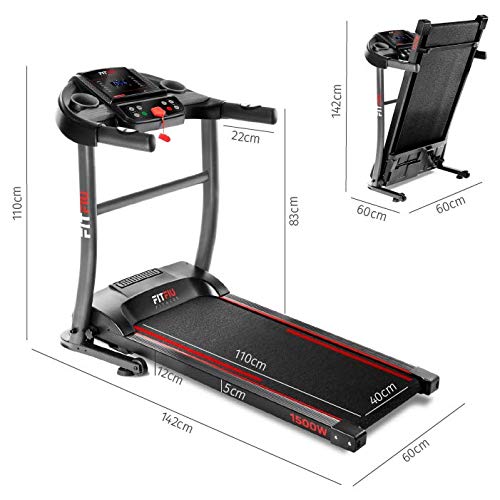FITFIU Fitness Cinta de Correr Plegable, 1500W 14km/h, inclinación Manual, Superficie 40x110cm, 12 programas, Pantalla LCD, pulsómetro, Ruedas de Transporte