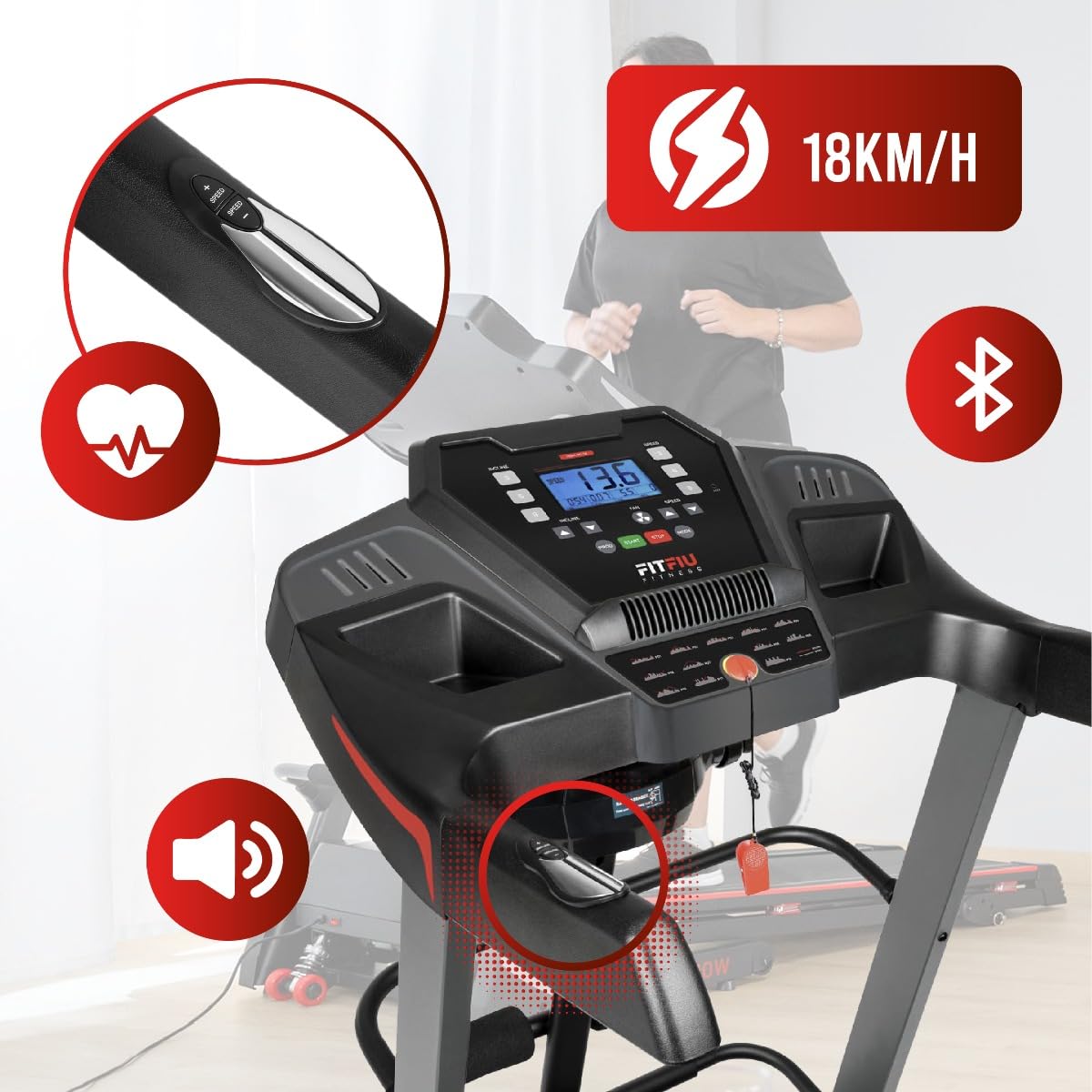 FITFIU Fitness MC-500 - Cinta de Correr Plegable con Inclinación Automática, Pulsómetro, Bluetooth, Speakers y Conexión App (Kinomap, Spax, Zwift), Treadmill con Ventilador, para el Hogar/Oficina
