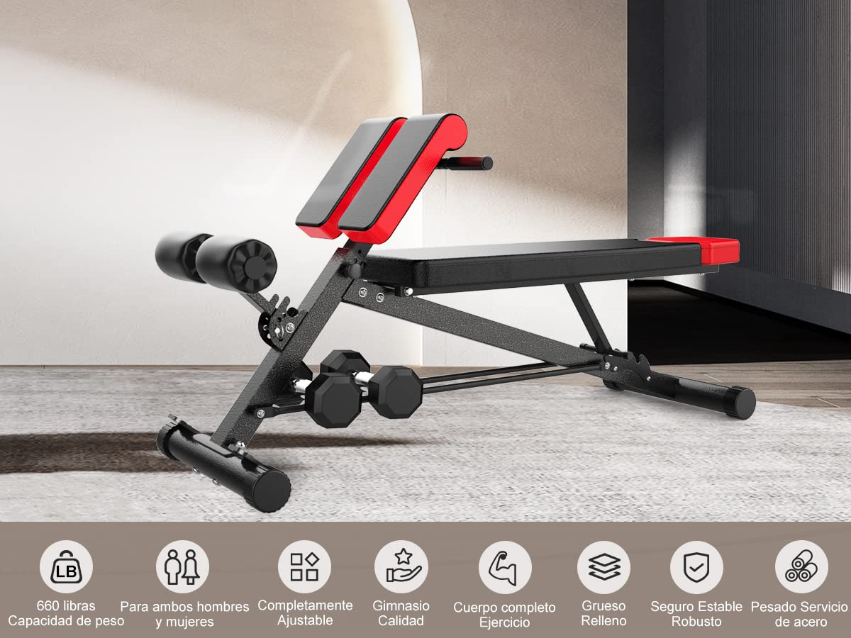 Finer Form - Banco de pesas multifuncional para entrenamiento completo todo en uno, extensión de espalda alta,