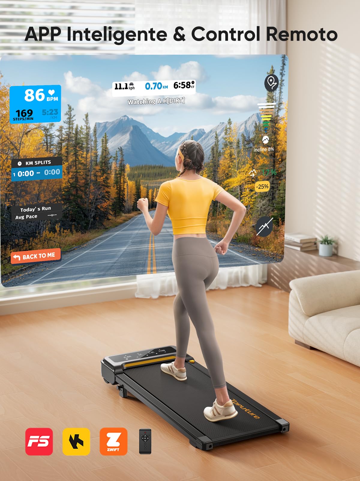 Almohadilla Toputure 9% Inclinada Cinta de Correr, 2.5HP Hogar Electrica Cinta de Correr Debajo Escritorio,