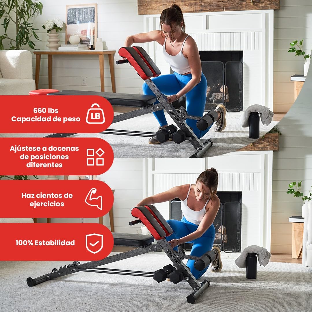 Finer Form - Banco de pesas multifuncional para entrenamiento completo todo en uno, extensión de espalda alta,