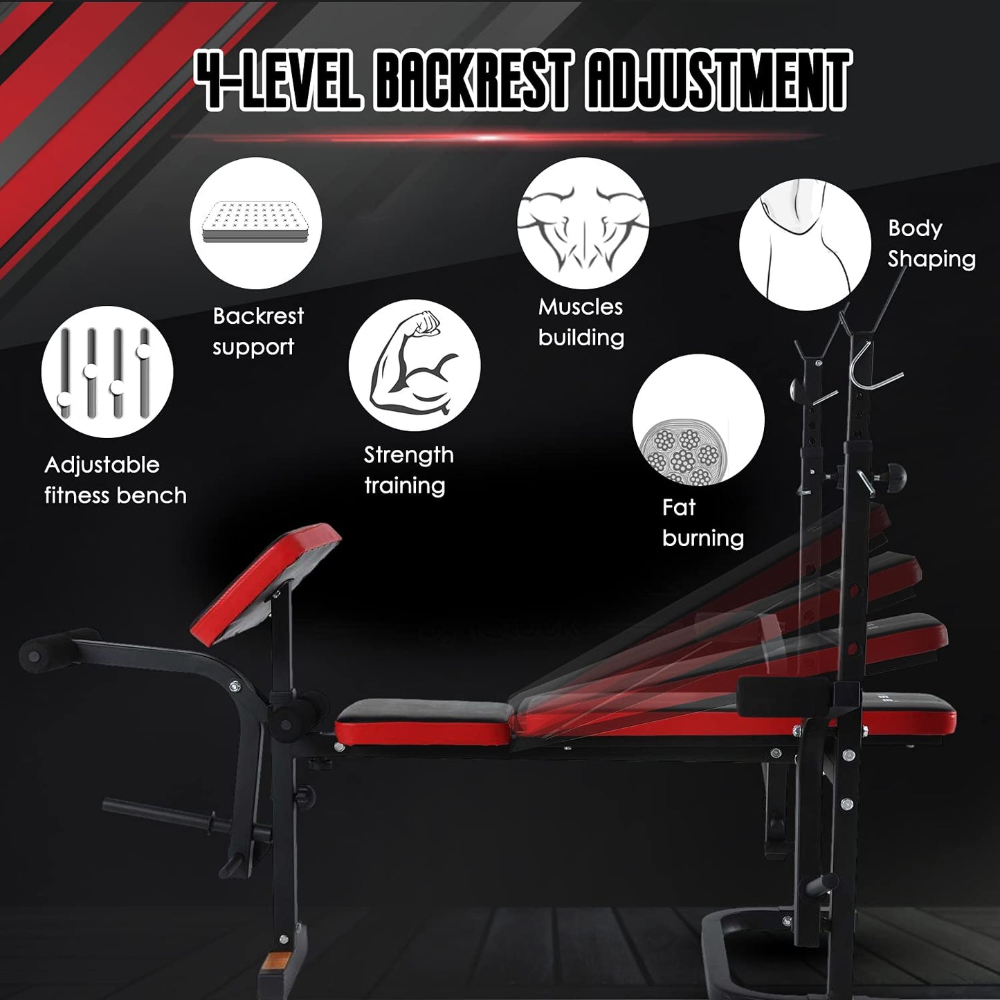 ISE Banco de Musculación Multifuncional Inclinable para Entrenamiento Completo, Banca de Peso Ajustable Plegable Fitness Doméstico para Casa, Máx 120KG