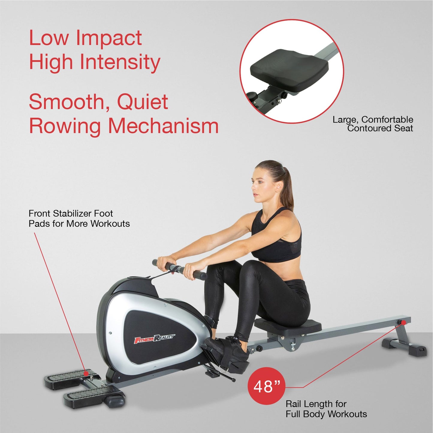 FITNESS REALITY - Máquina de remo magnética 1000 PLUS con bluetooth, con ejercicios extendidos de cuerpo completo opcionales y aplicación gratuita