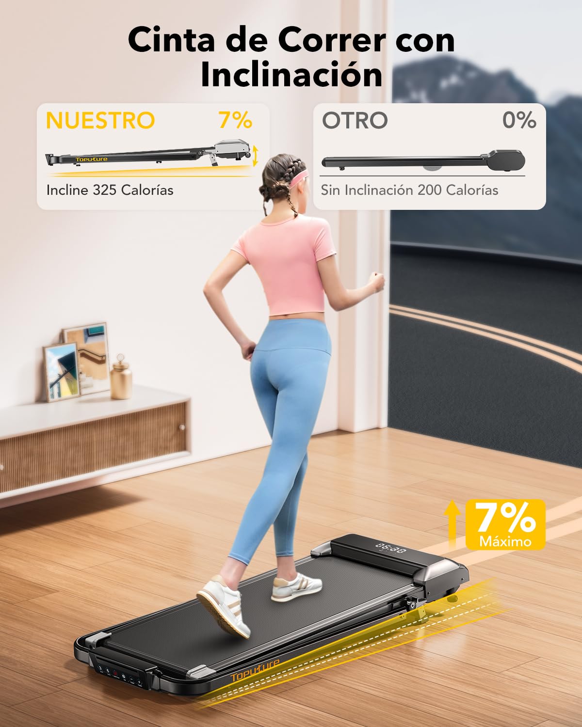 3 en 1 Cinta de Correr Plegable con Inclinación de 7%, 2.5HP Cinta de Correr Electrica para el Hogar Debajo del Escritorio,