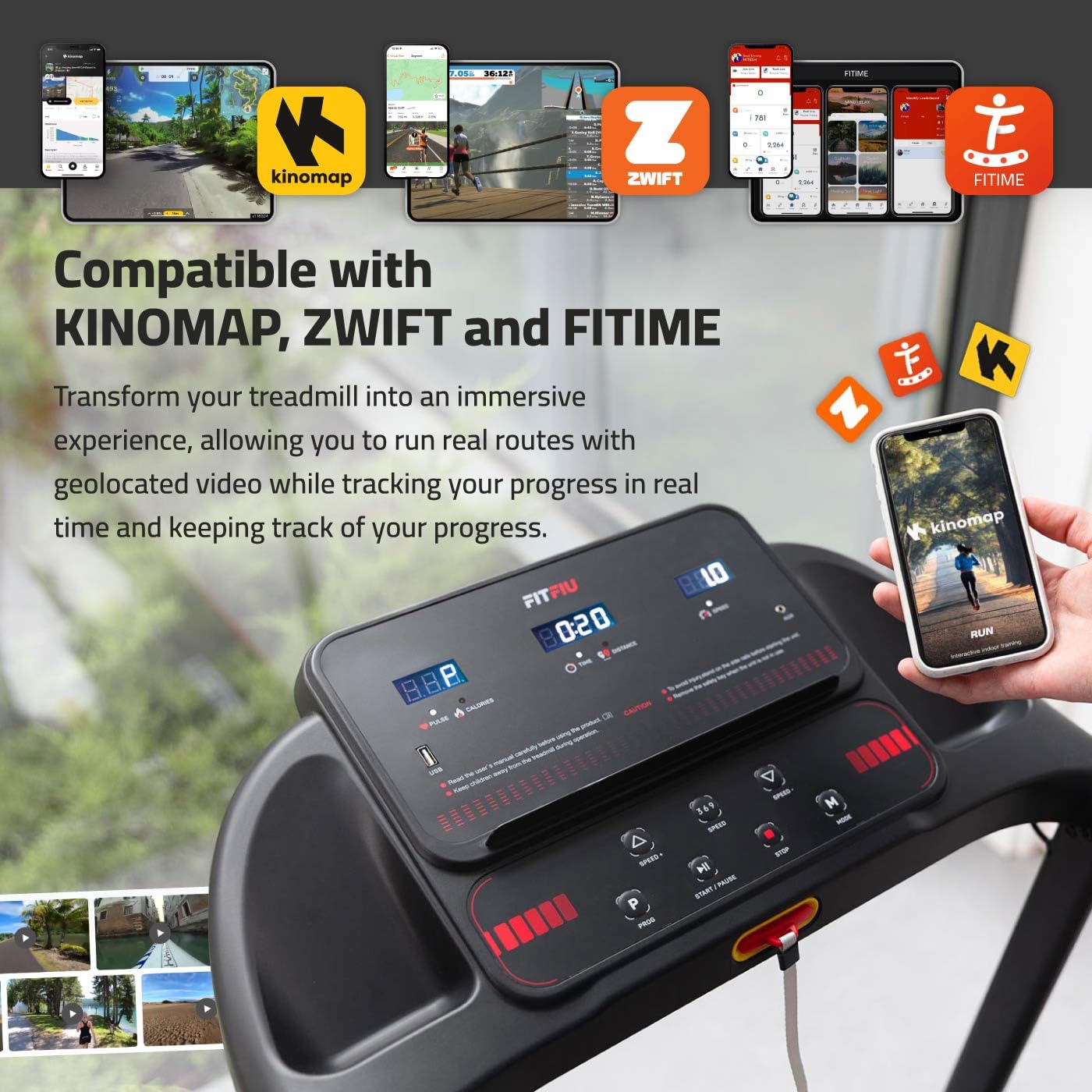 FITFIU Fitness MC-90 - Cinta de Correr Plegable, Motor Brushless, Inclinación de 5º, Pantalla LCD Multifunción, Conectividad con App, Peso Máx. 100kg, Caminadora para el hogar i Oficina