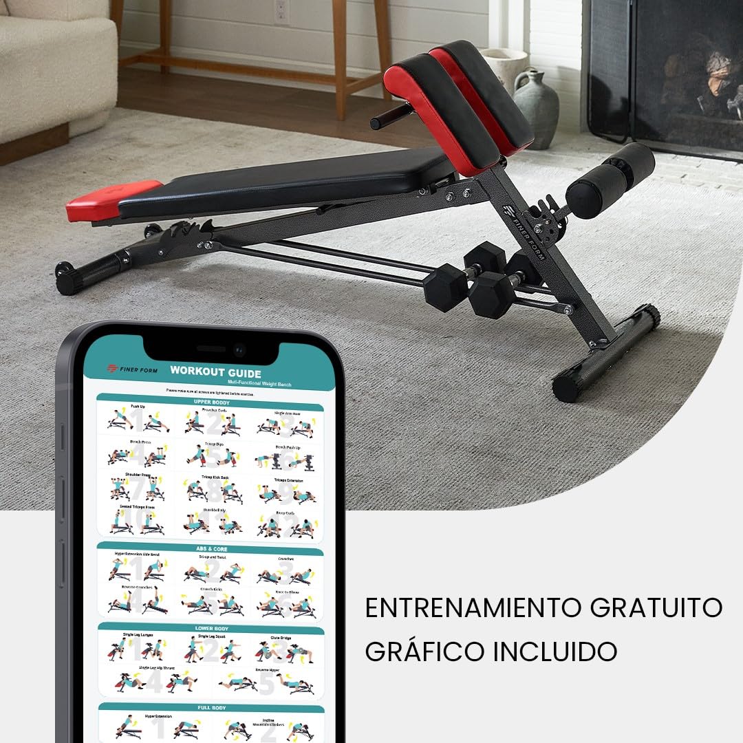 Finer Form - Banco de pesas multifuncional para entrenamiento completo todo en uno, extensión de espalda alta,