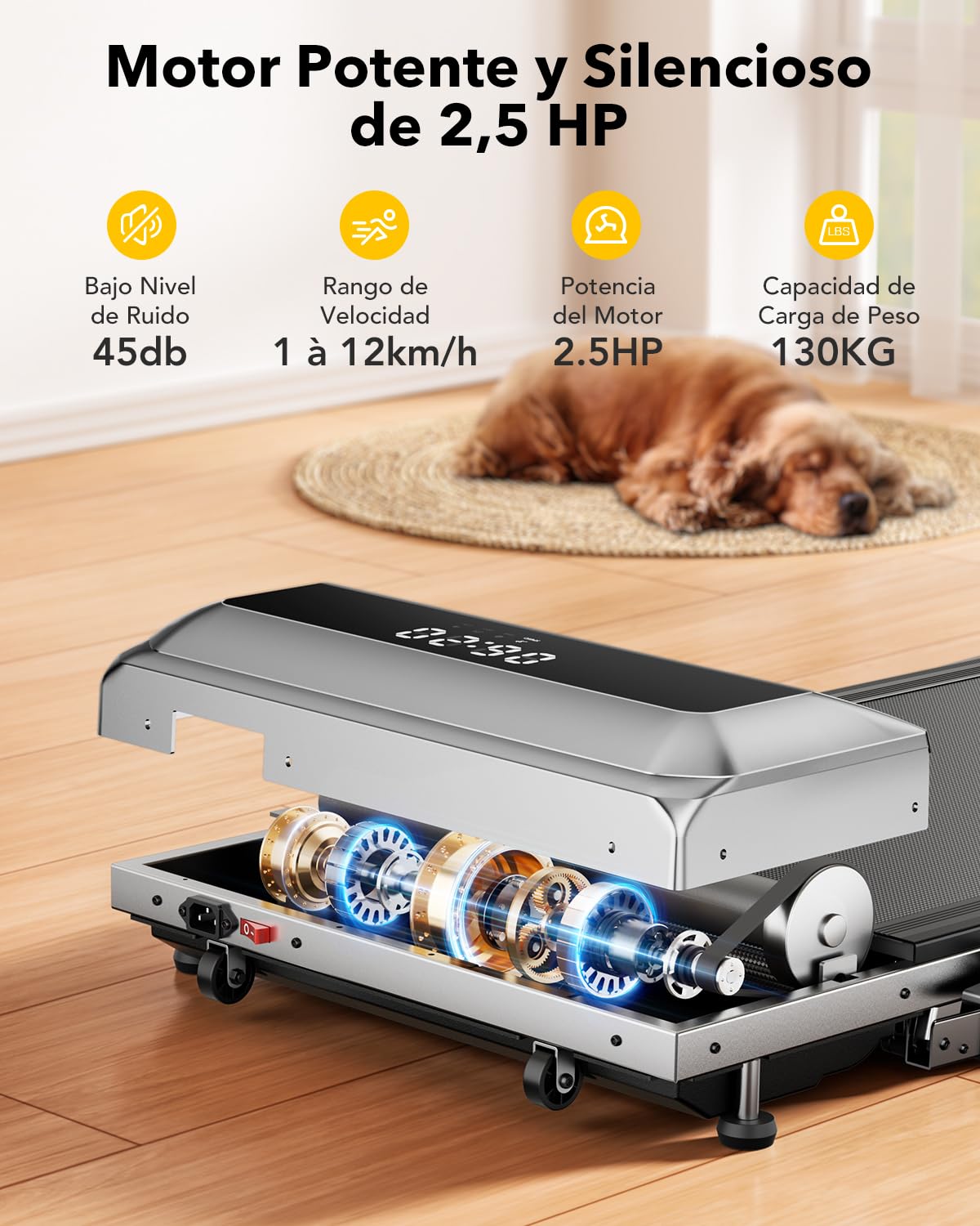 3 en 1 Cinta de Correr Plegable con Inclinación de 7%, 2.5HP Cinta de Correr Electrica para el Hogar Debajo del Escritorio,