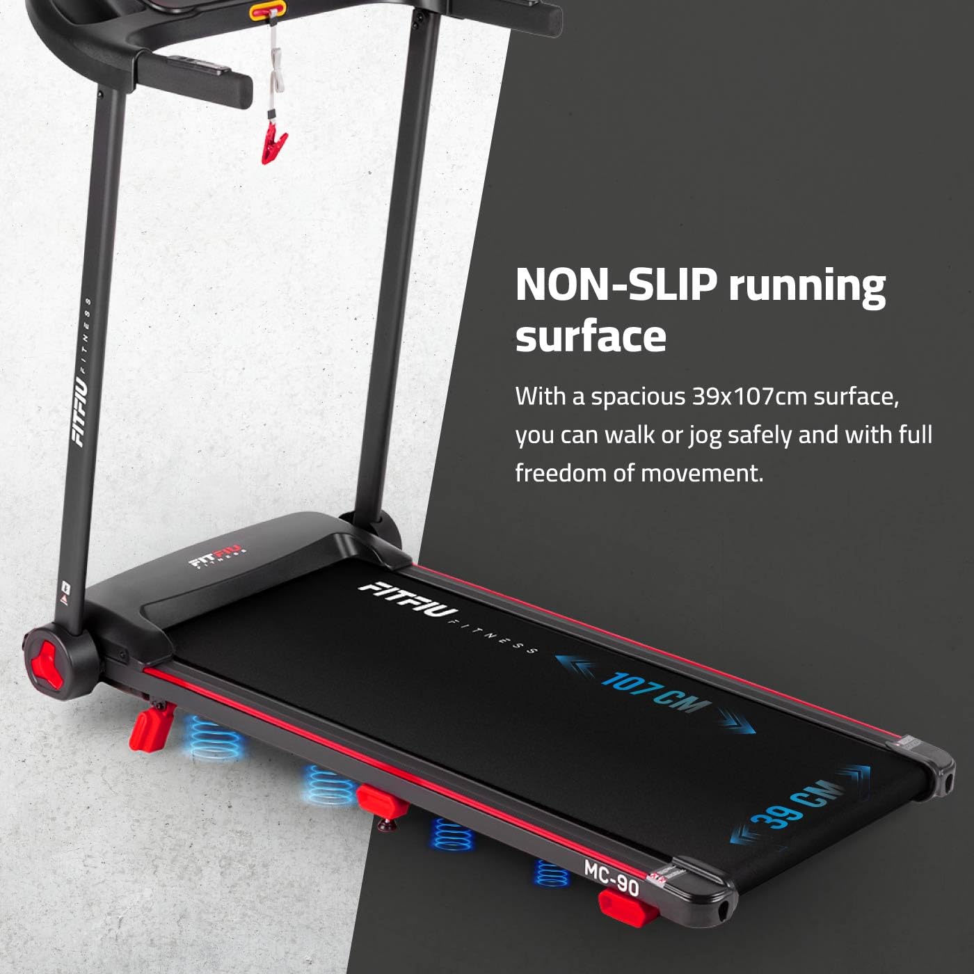 FITFIU Fitness MC-90 - Cinta de Correr Plegable, Motor Brushless, Inclinación de 5º, Pantalla LCD Multifunción, Conectividad con App, Peso Máx. 100kg, Caminadora para el hogar i Oficina