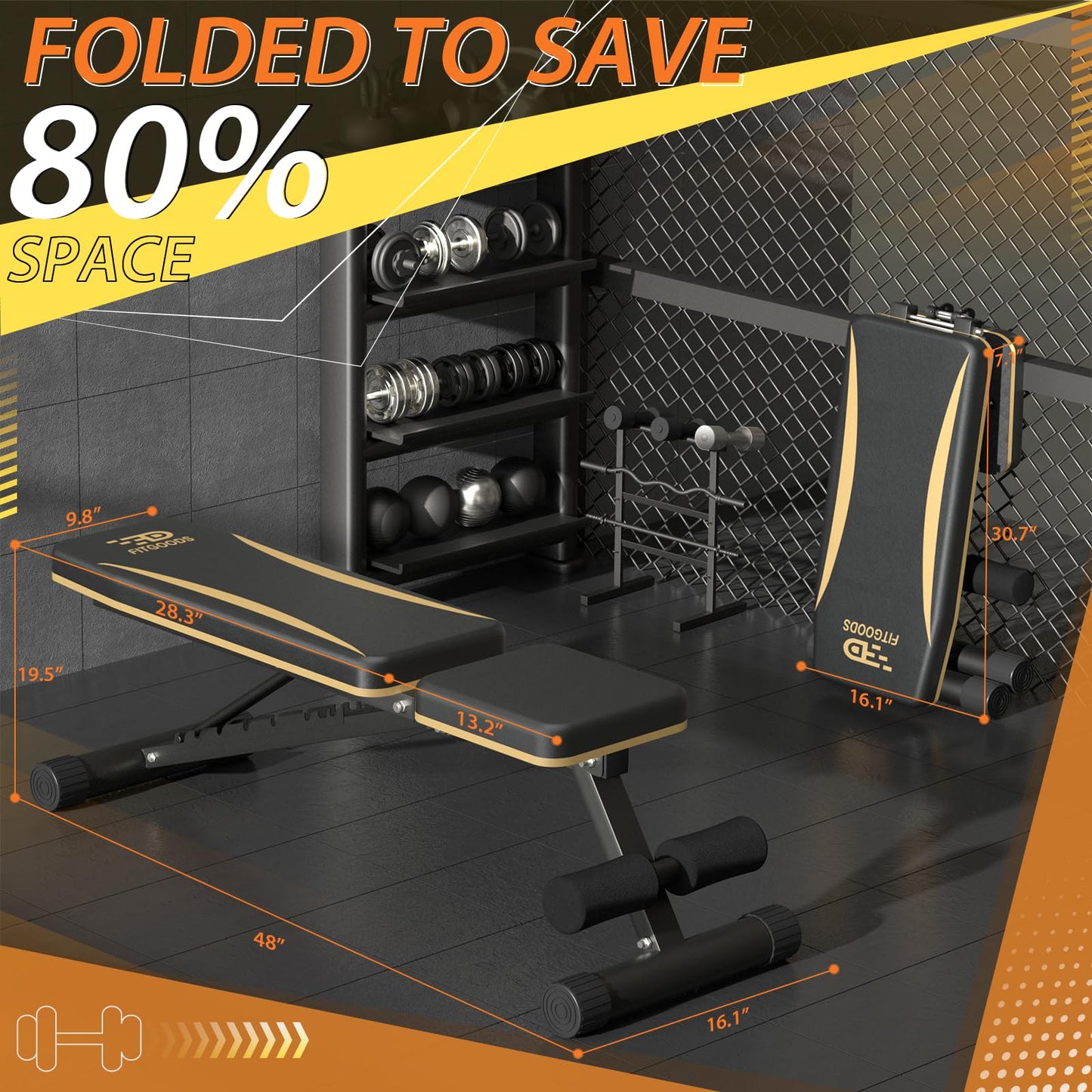 FitGoods Banco de pesas plegable, banco de entrenamiento para gimnasio en casa