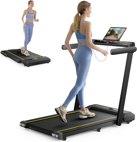 TOPUTURE Cinta de Correr Plegable, 2.5HP Hogar Cinta de Correr para el Debajo del Escritorio, Frecuencia Cardíaca,130 KG, 16KM/H, Dual Pantalla, Bocina Bluetooth, App (Negro - Sin inclinación)