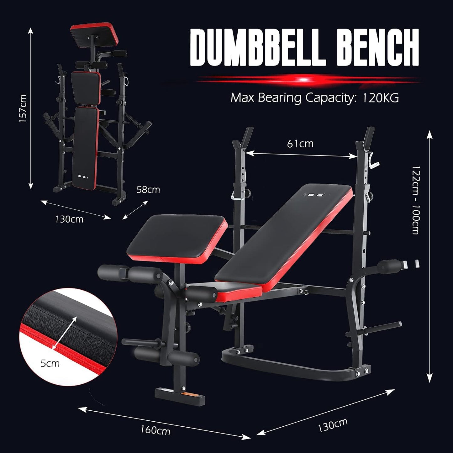 ISE Banco de Musculación Multifuncional Inclinable para Entrenamiento Completo, Banca de Peso Ajustable Plegable Fitness Doméstico para Casa, Máx 120KG