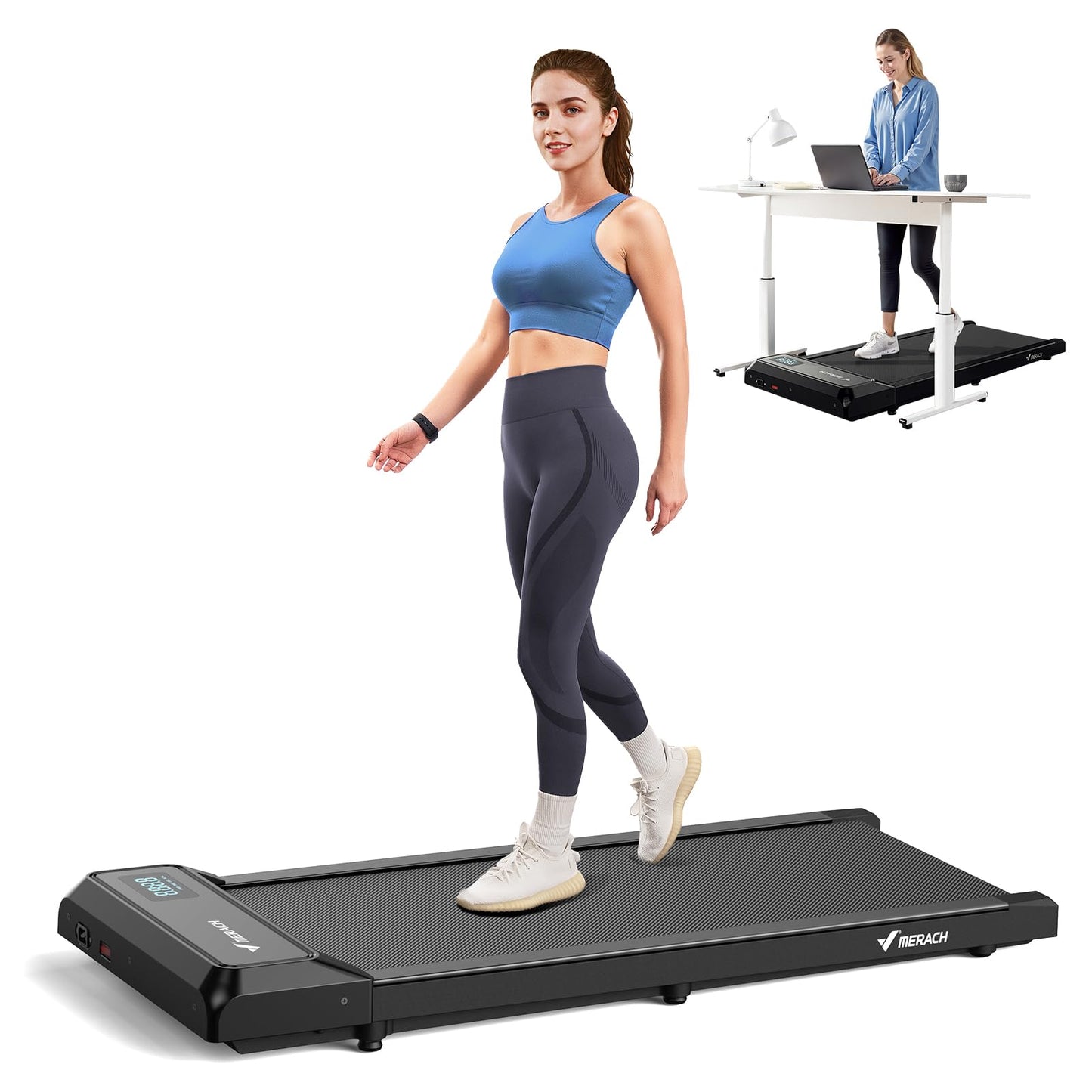 MERACH Cinta de Correr, 3 en 1 Cinta de Andar, 2.5HP Walking Pad, Caminadora Electrica para Casa, Treadmill Compacta para casa y Oficina, App, Pantalla LED, Control Remoto Magnético, Gimnasio en Casa