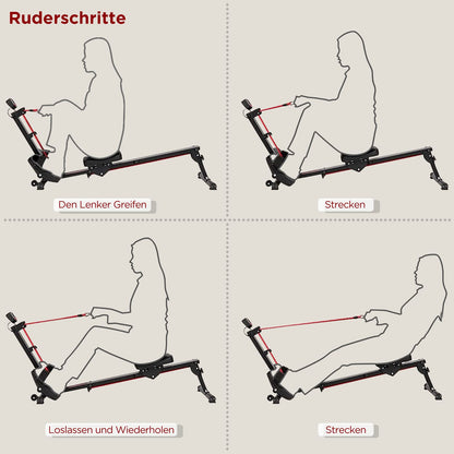 Máquina de Remo para el hogar, máquina de Remo Plegable, 120 kg de Capacidad de Peso (Rojo)