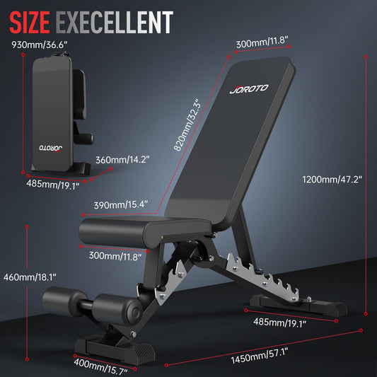 JOROTO MD60 Banco De Pesas Ajustable – Banco De Entrnamiento De Musculación Plegable De Capacidad De 360 kg Para Bench Press De Cuerpo Completo