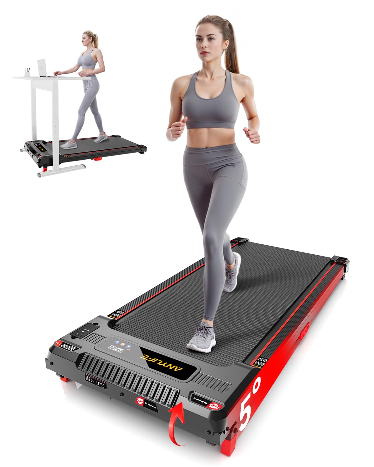 Anylife Cinta De Correr, Cinta De Correr Inclinable para Uso Doméstico, Equipo De Fitness para Interiores, Walking Pad con Pantalla Led，Capacidad 150kg