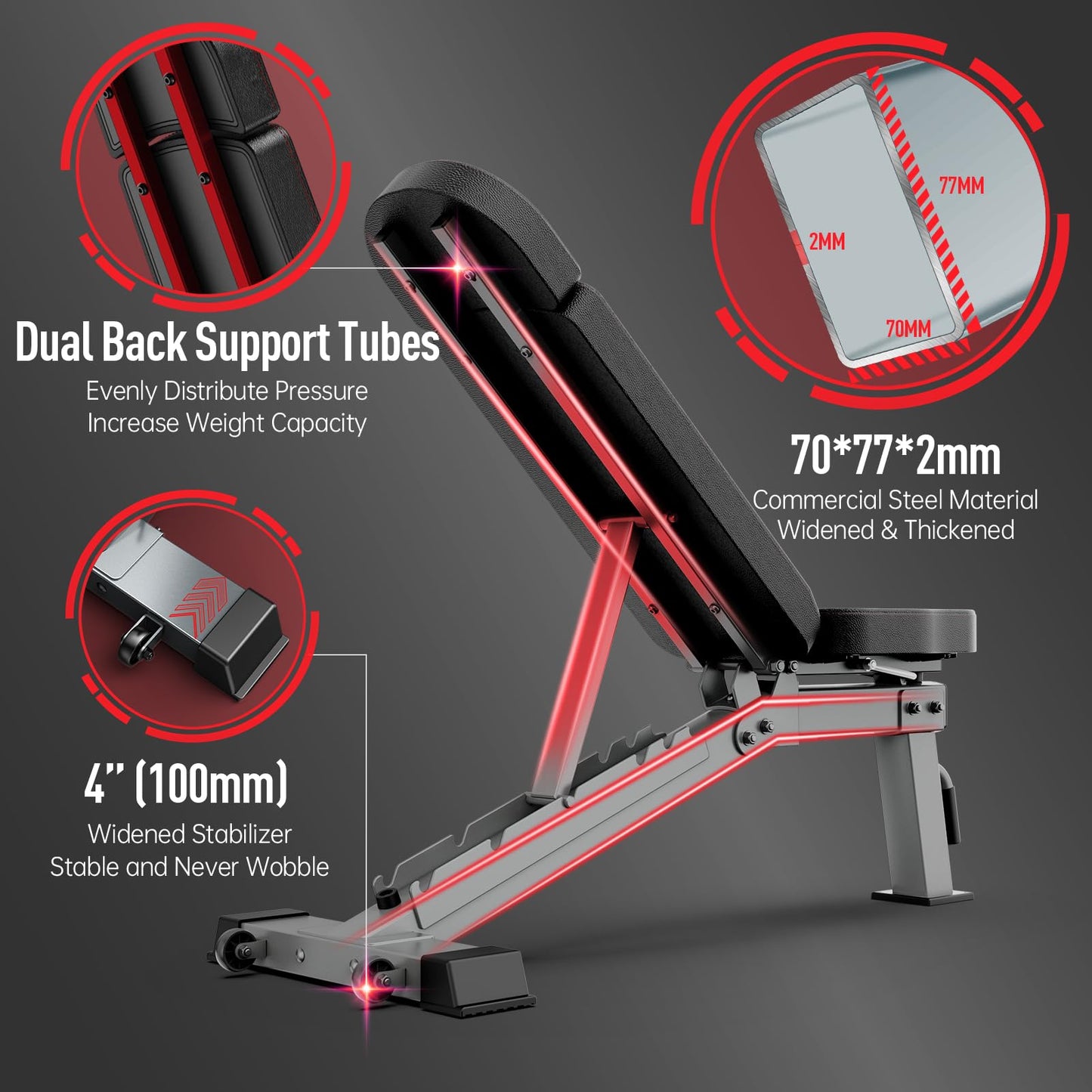 JOROTO MD80 Banco de Pesas Ajustable – Bancos de Entrenamiento de Carga de 450 KG para todo el cuerpo, Ejercicios de Press de Banca Vertical, Inclinado, declinado y Plano