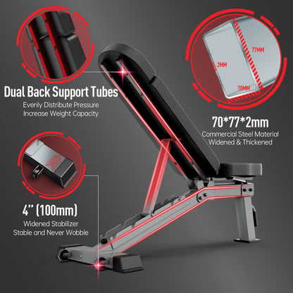 JOROTO MD80 Banco de Pesas Ajustable – Bancos de Entrenamiento de Carga de 450 KG para todo el cuerpo, Ejercicios de Press de Banca Vertical, Inclinado, declinado y Plano