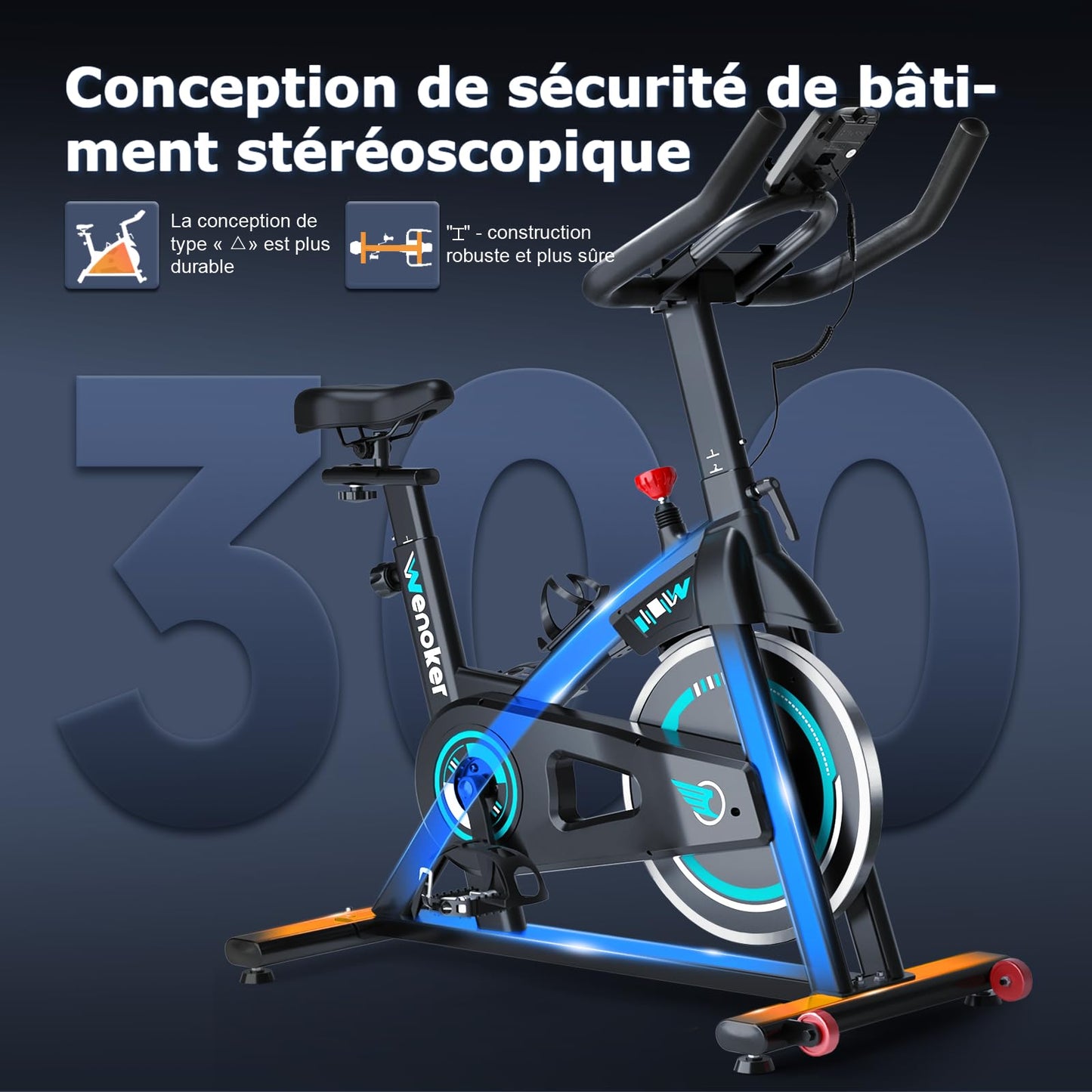 Wenoker Bicicleta estática, bicicleta de ciclismo indoor con monitor LCD, capacidad de carga 140 kg, bicicleta de fitness para el hogar, bicicletas estáticas silenciosas para el hogar