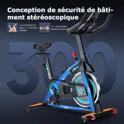 Wenoker Bicicleta estática, bicicleta de ciclismo indoor con monitor LCD, capacidad de carga 140 kg, bicicleta de fitness para el hogar, bicicletas estáticas silenciosas para el hogar