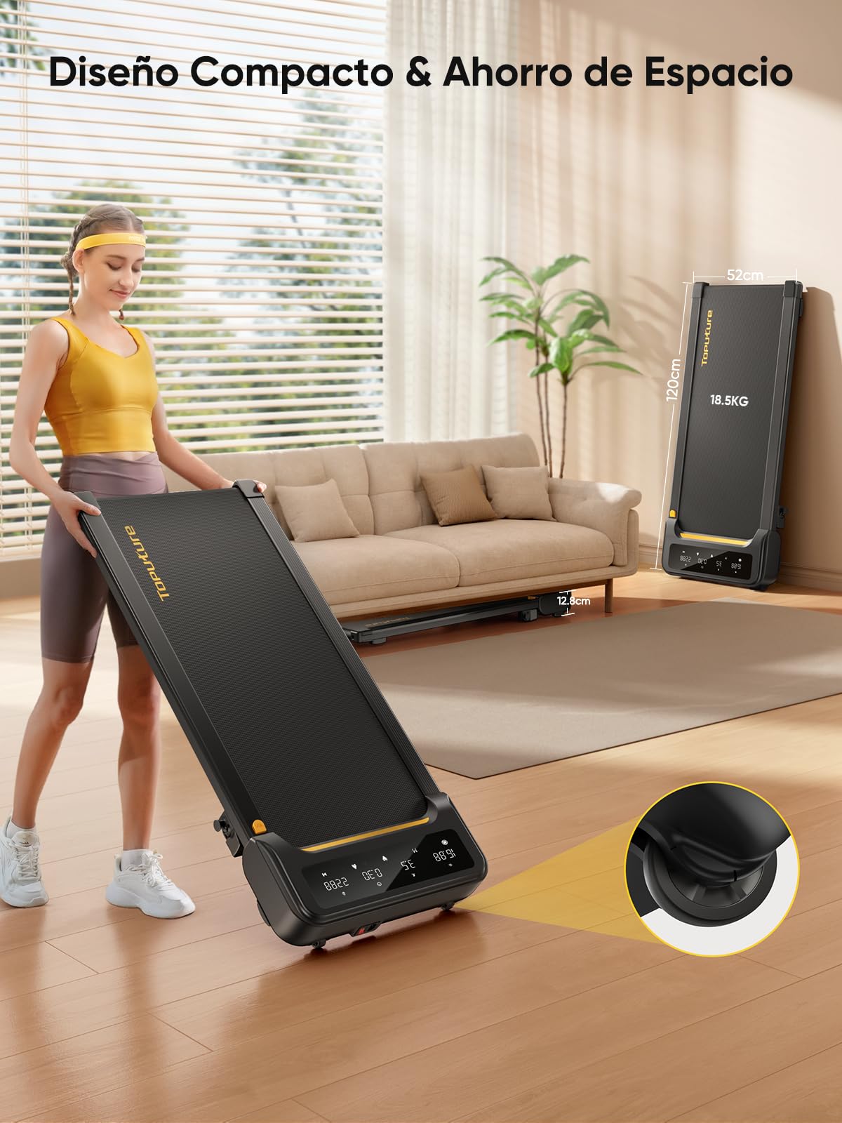 Almohadilla Toputure 9% Inclinada Cinta de Correr, 2.5HP Hogar Electrica Cinta de Correr Debajo Escritorio,