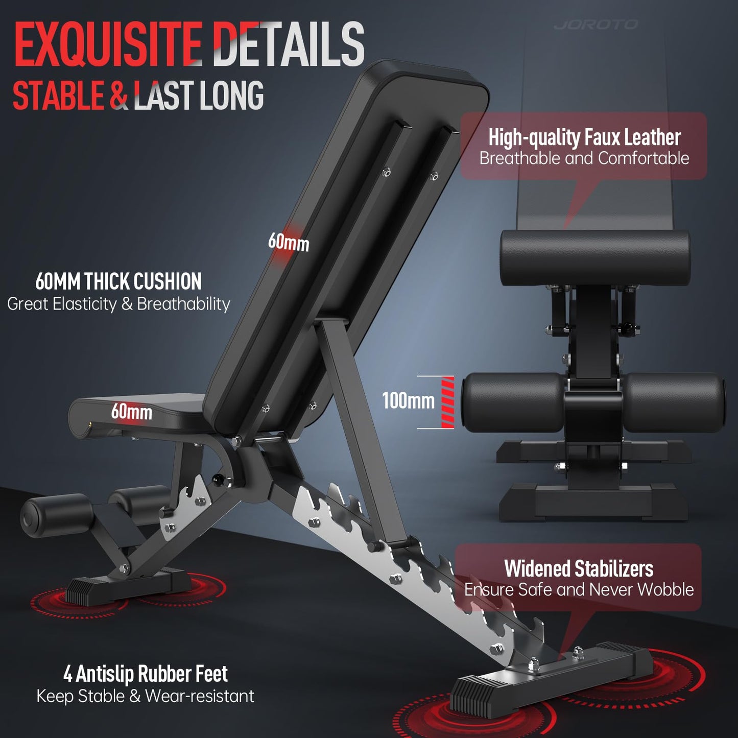 JOROTO MD60 Banco De Pesas Ajustable – Banco De Entrnamiento De Musculación Plegable De Capacidad De 360 kg Para Bench Press De Cuerpo Completo