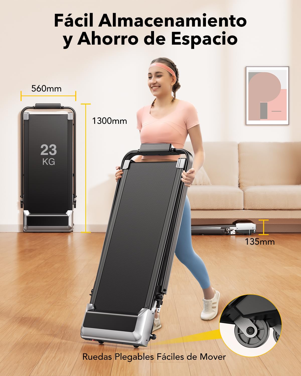 3 en 1 Cinta de Correr Plegable con Inclinación de 7%, 2.5HP Cinta de Correr Electrica para el Hogar Debajo del Escritorio,