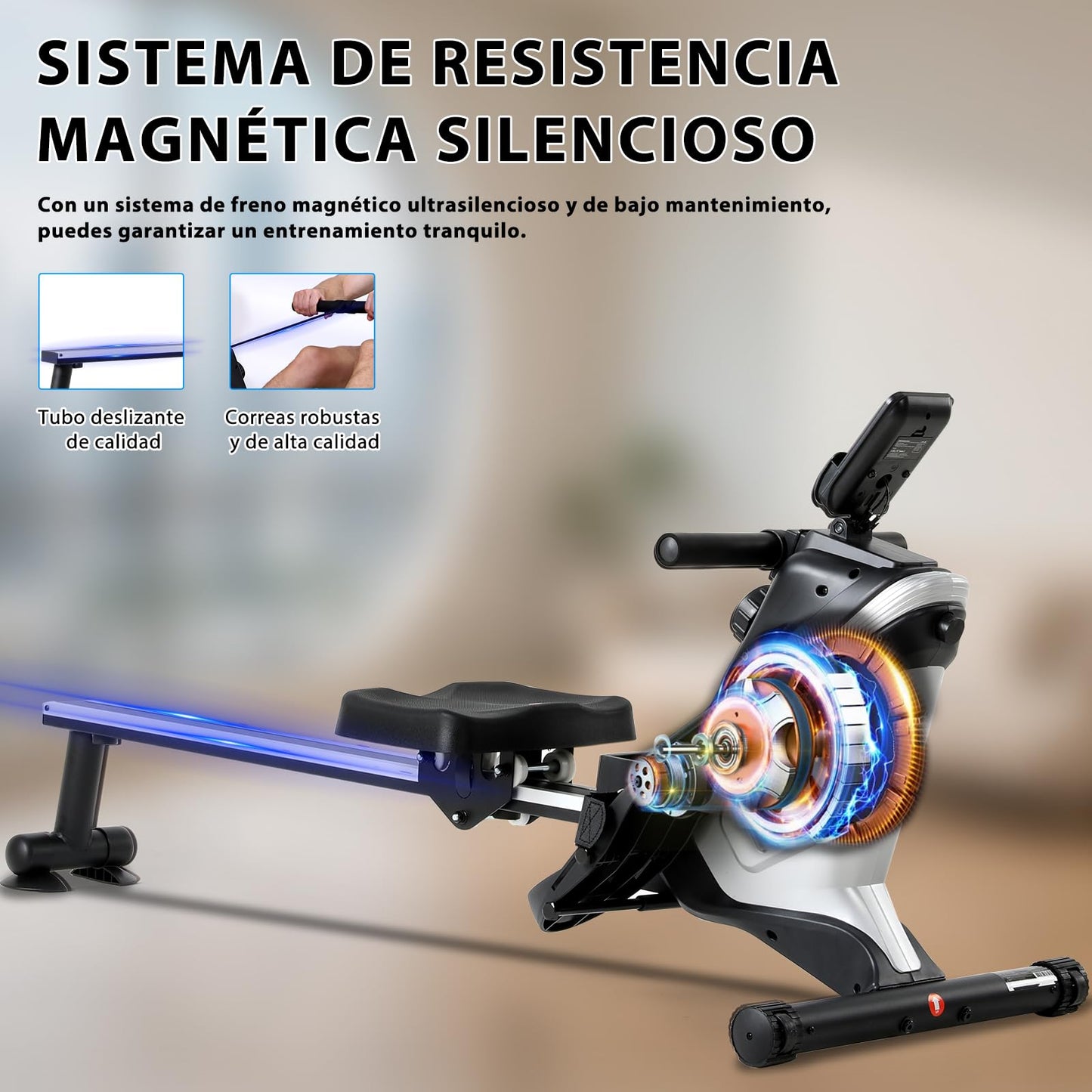 ISE Máquina De Remo para casa, Silenciosa, Máquina Remo Magnético, Remo Gimnasio En Casa con 8 Niveles de Resistencia, Fuerza de Tracción máx de 15KG, Remo Maquina Ejercicios En Casa