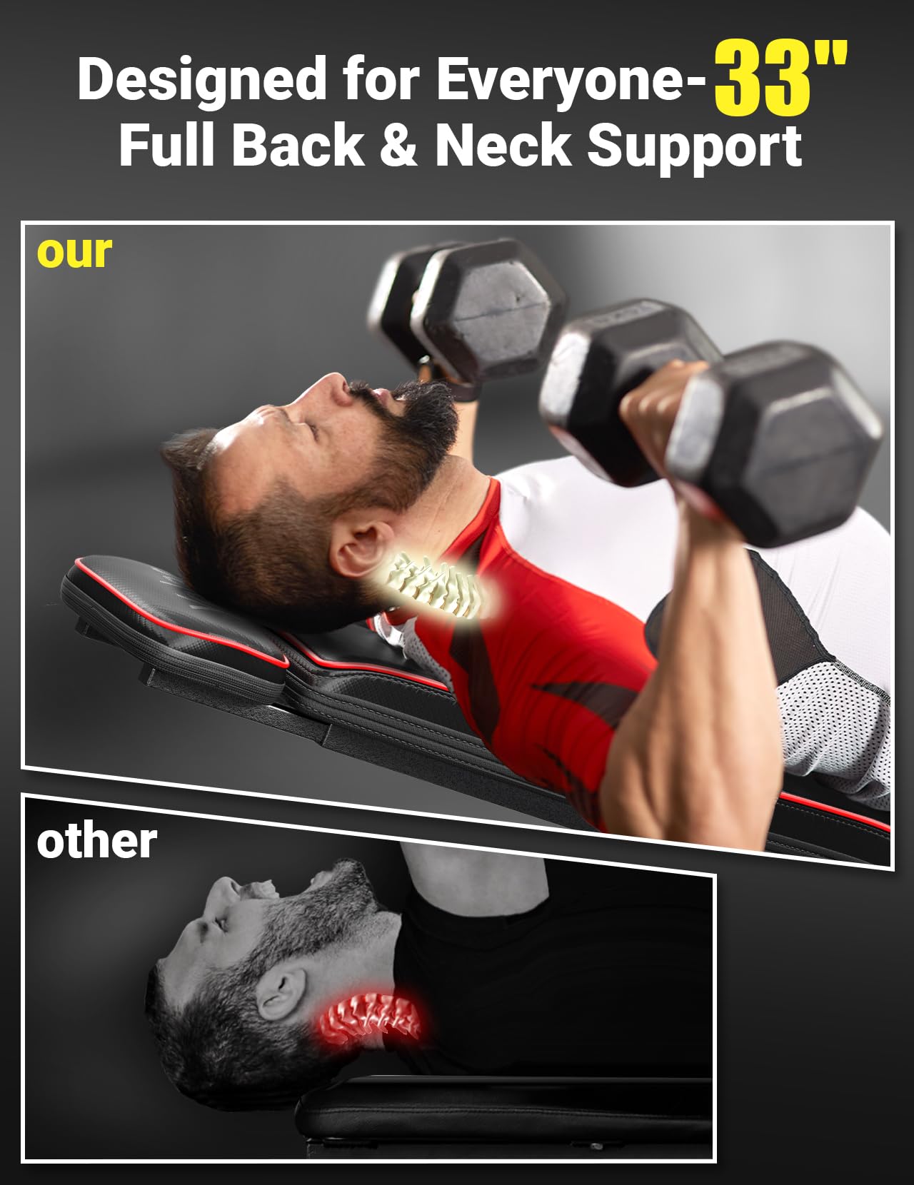 YOLEO Banco de pesas plegable de 300 kg, multifunción, con espalda y cabeza ampliadas y soporte para la columna vertebral, banco de entrenamiento para fitness, banco inclinado con respaldo ajustable