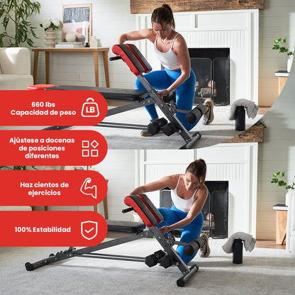 Finer Form - Banco de pesas multifuncional para entrenamiento completo todo en uno, extensión de espalda alta,