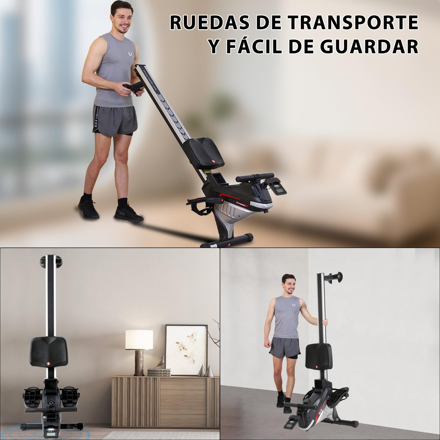 ISE Máquina De Remo para casa, Silenciosa, Máquina Remo Magnético, Remo Gimnasio En Casa con 8 Niveles de Resistencia, Fuerza de Tracción máx de 15KG, Remo Maquina Ejercicios En Casa