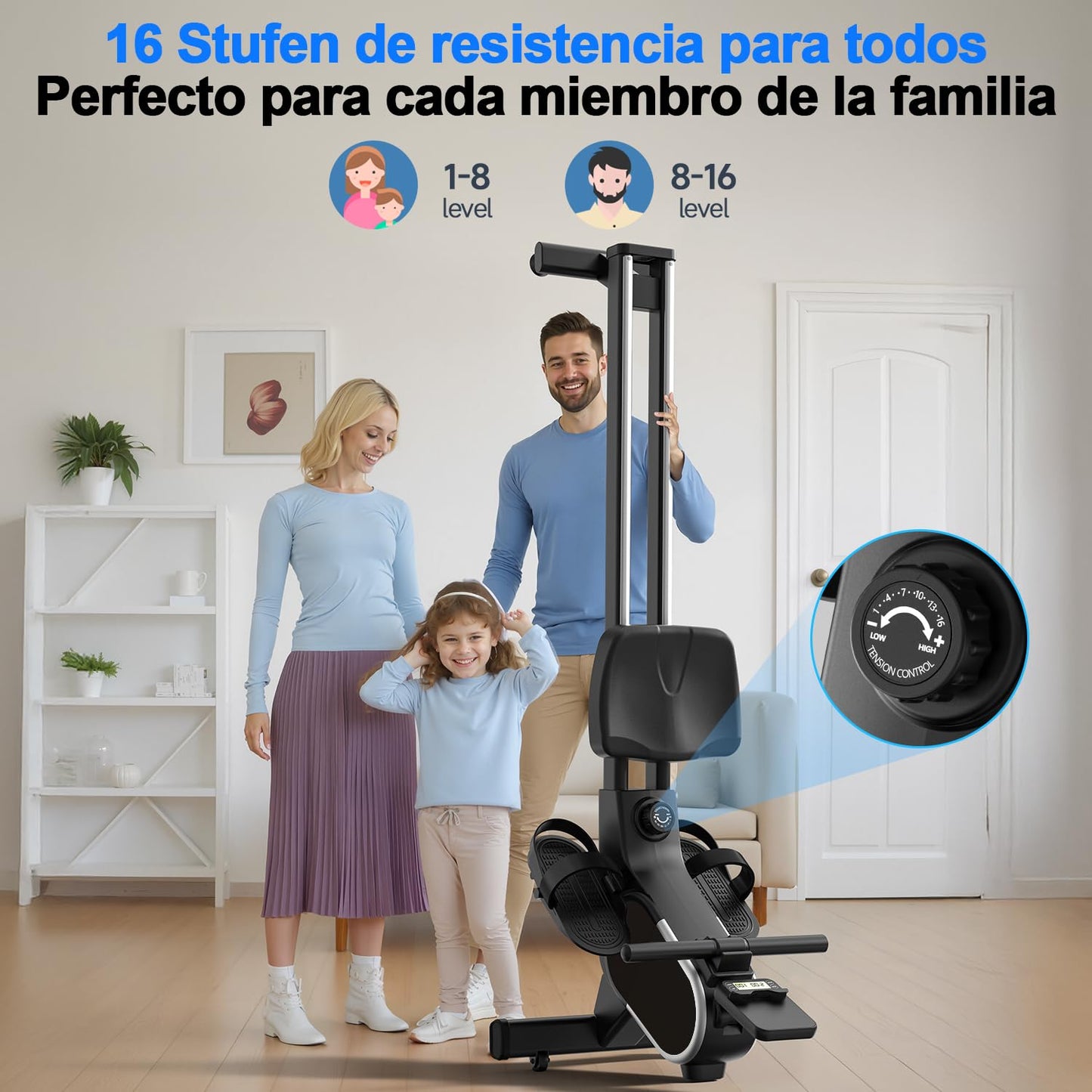 CHAOKE Maquina de Remo Para Casa, Pistas Dobles Ultra Silenciosas y Estables,16 Niveles de Resistencia Magnético con APP, Bluetooth y Pantalla LCD, Soporta hasta 160 KG, Fitness en Interiores