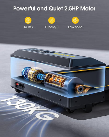 TOPUTURE Cinta de Correr Plegable, 2.5HP Hogar Cinta de Correr para el Debajo del Escritorio, Frecuencia Cardíaca,130 KG, 16KM/H, Dual Pantalla, Bocina Bluetooth, App (Negro - Sin inclinación)