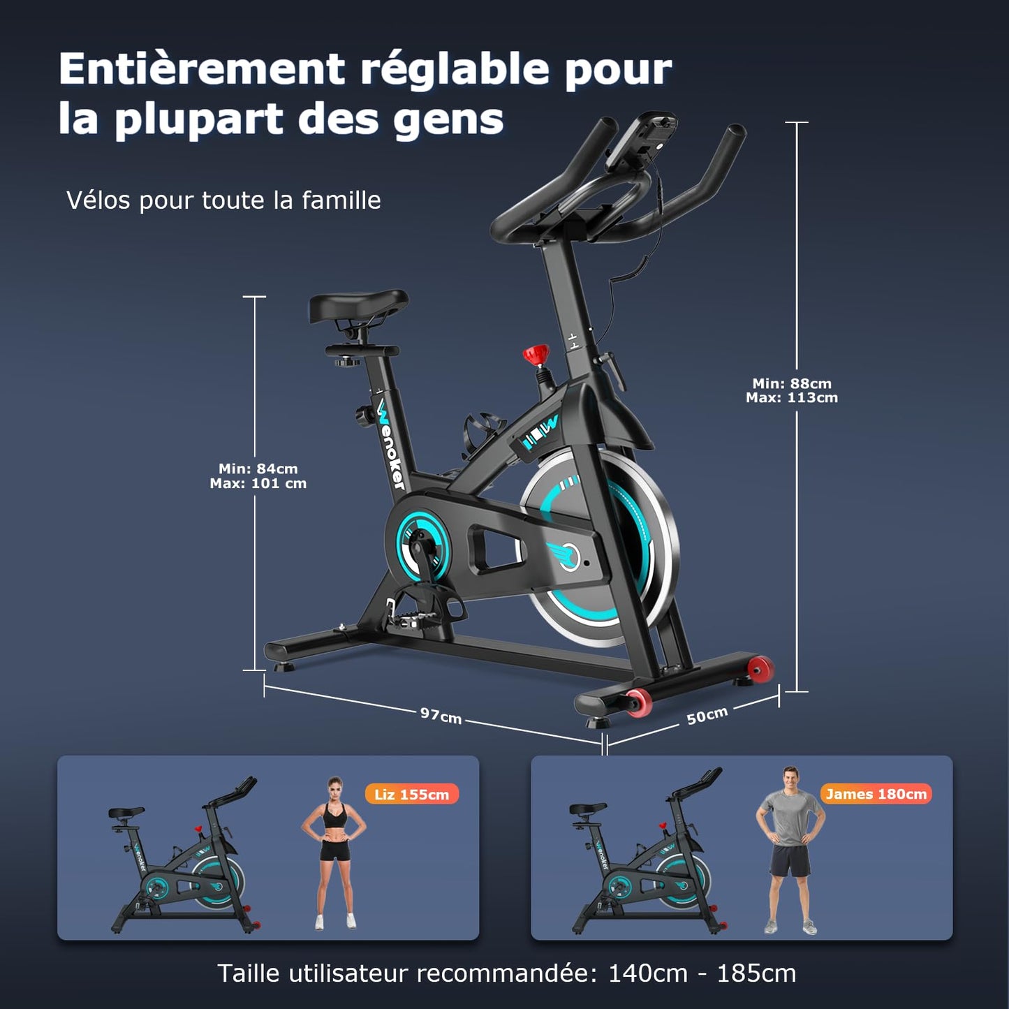 Wenoker Bicicleta estática, bicicleta de ciclismo indoor con monitor LCD, capacidad de carga 140 kg, bicicleta de fitness para el hogar, bicicletas estáticas silenciosas para el hogar