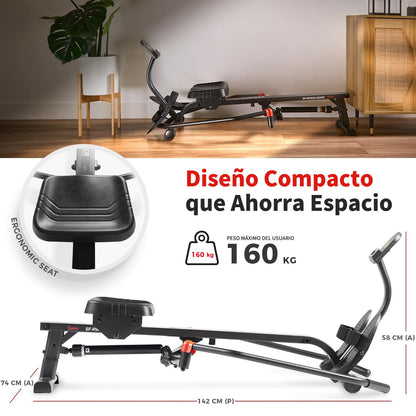 Sunny Health & Fitness Máquina de Remo Inteligente y compacta de Movimiento Completo, Entrenamiento de Cuerpo Completo, riel extralargo de bajo Impacto, Capacidad de Peso de 159 KG - SF-RW5639SMART