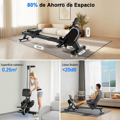 CHAOKE Maquina de Remo Para Casa, Pistas Dobles Ultra Silenciosas y Estables,16 Niveles de Resistencia Magnético con APP, Bluetooth y Pantalla LCD, Soporta hasta 160 KG, Fitness en Interiores