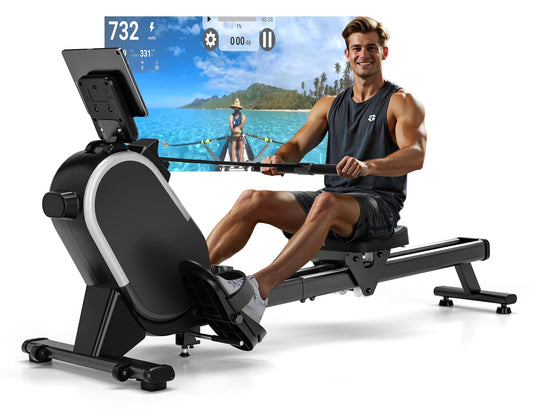 CHAOKE Maquina de Remo Para Casa, Pistas Dobles Ultra Silenciosas y Estables,16 Niveles de Resistencia Magnético con APP, Bluetooth y Pantalla LCD, Soporta hasta 160 KG, Fitness en Interiores