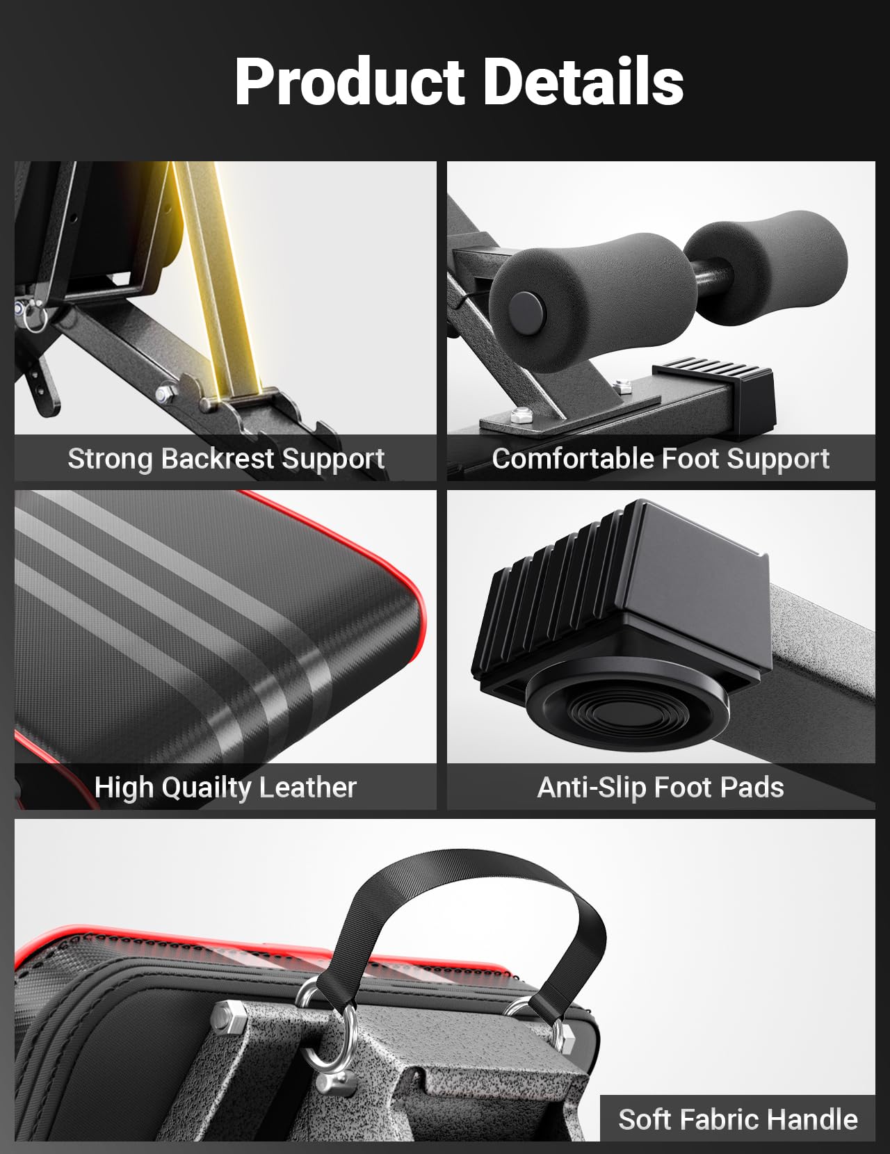 YOLEO Banco de pesas plegable de 300 kg, multifunción, con espalda y cabeza ampliadas y soporte para la columna vertebral, banco de entrenamiento para fitness, banco inclinado con respaldo ajustable