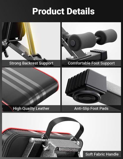 YOLEO Banco de pesas plegable de 300 kg, multifunción, con espalda y cabeza ampliadas y soporte para la columna vertebral, banco de entrenamiento para fitness, banco inclinado con respaldo ajustable