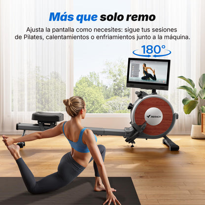 MERACH Máquina de Remo con Pantalla giratoria HD de 15,6 Pulgadas, máquina de Remo magnética para casa, 16 Niveles de Resistencia silenciosa, Doble riel Liso, Compatible con la aplicación