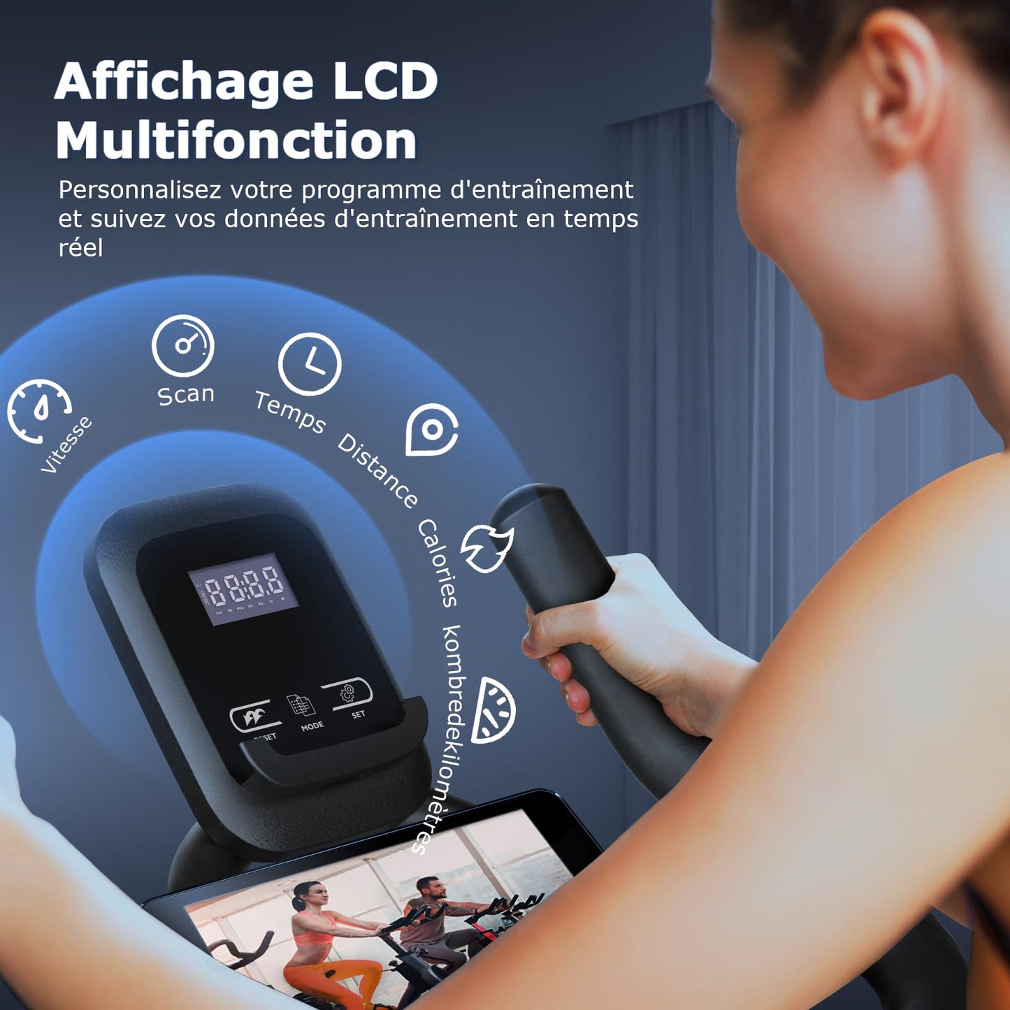 Wenoker Bicicleta estática, bicicleta de ciclismo indoor con monitor LCD, capacidad de carga 140 kg, bicicleta de fitness para el hogar, bicicletas estáticas silenciosas para el hogar