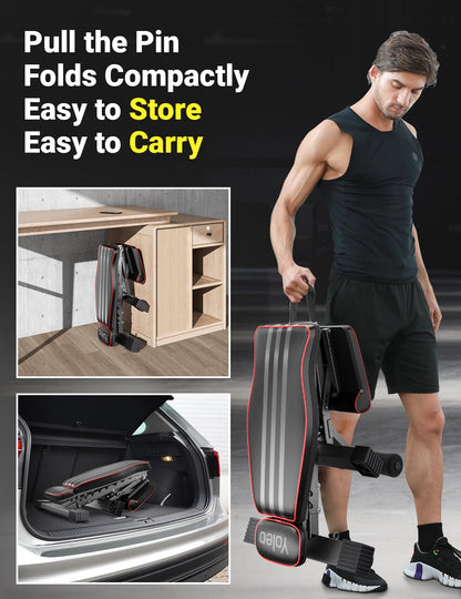 YOLEO Banco de pesas plegable de 300 kg, multifunción, con espalda y cabeza ampliadas y soporte para la columna vertebral, banco de entrenamiento para fitness, banco inclinado con respaldo ajustable