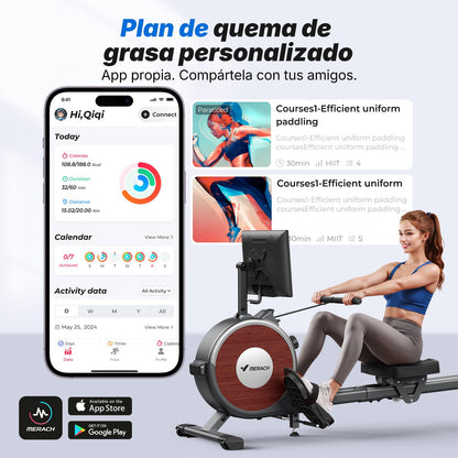 MERACH Máquina de Remo con Pantalla giratoria HD de 15,6 Pulgadas, máquina de Remo magnética para casa, 16 Niveles de Resistencia silenciosa, Doble riel Liso, Compatible con la aplicación