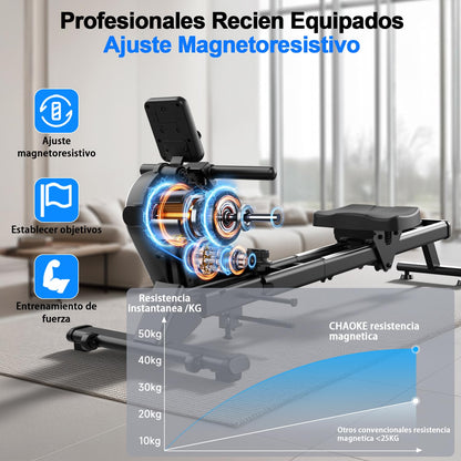 CHAOKE Maquina de Remo Para Casa, Pistas Dobles Ultra Silenciosas y Estables,16 Niveles de Resistencia Magnético con APP, Bluetooth y Pantalla LCD, Soporta hasta 160 KG, Fitness en Interiores