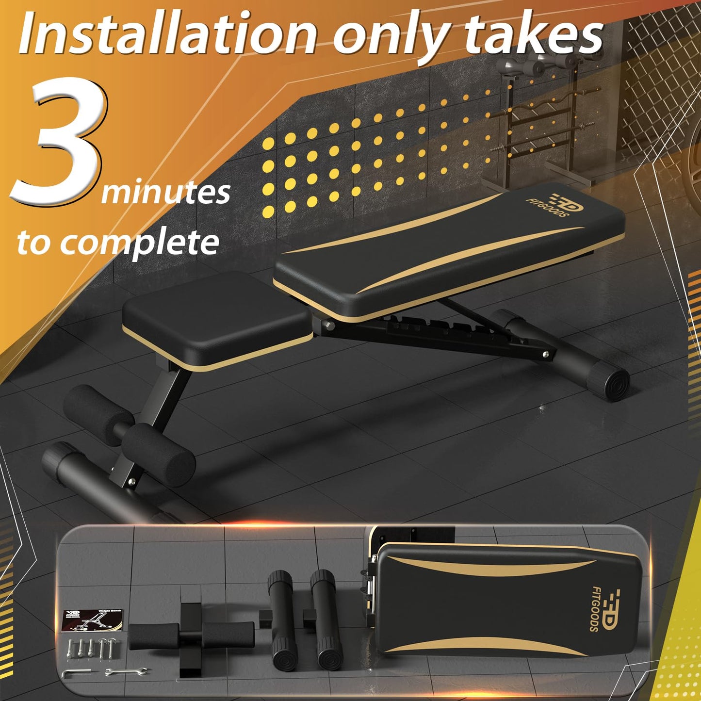 FitGoods Banco de pesas plegable, banco de entrenamiento para gimnasio en casa