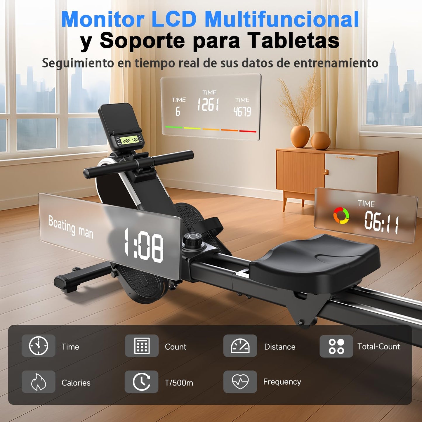 CHAOKE Maquina de Remo Para Casa, Pistas Dobles Ultra Silenciosas y Estables,16 Niveles de Resistencia Magnético con APP, Bluetooth y Pantalla LCD, Soporta hasta 160 KG, Fitness en Interiores