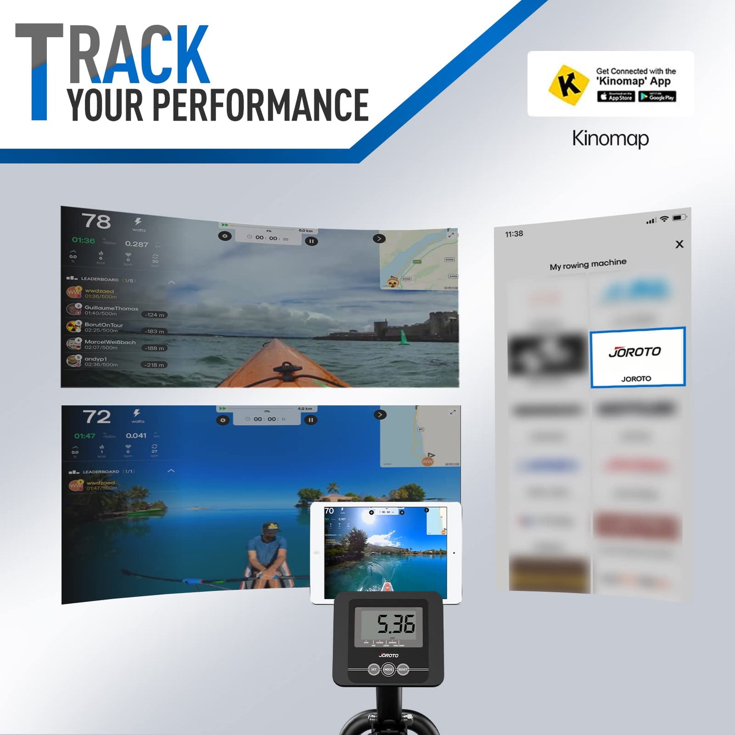 JOROTO MR23 Máquina de Remo para Casa, Máquina de Remo de Agua, Capacidad de Peso de 150 kg, Pantalla de LCD con Función Bluetooth y Soporte para iPad