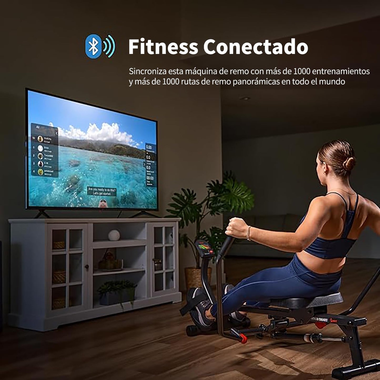 Sunny Health & Fitness Máquina de Remo Inteligente y compacta de Movimiento Completo, Entrenamiento de Cuerpo Completo, riel extralargo de bajo Impacto, Capacidad de Peso de 159 KG - SF-RW5639SMART