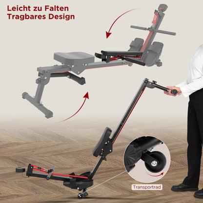 Máquina de Remo para el hogar, máquina de Remo Plegable, 120 kg de Capacidad de Peso (Rojo)