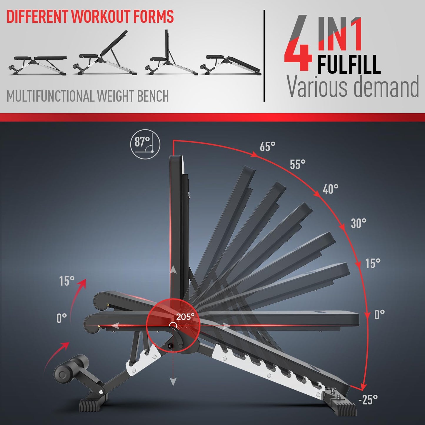 JOROTO MD60 Banco De Pesas Ajustable – Banco De Entrnamiento De Musculación Plegable De Capacidad De 360 kg Para Bench Press De Cuerpo Completo