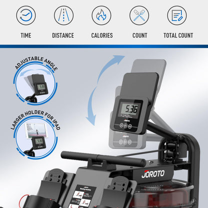 JOROTO MR23 Máquina de Remo para Casa, Máquina de Remo de Agua, Capacidad de Peso de 150 kg, Pantalla de LCD con Función Bluetooth y Soporte para iPad